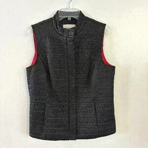Madison Hill New York Quilted Vest Jacket Sz LargeBlack Red Satin Lining Pockets